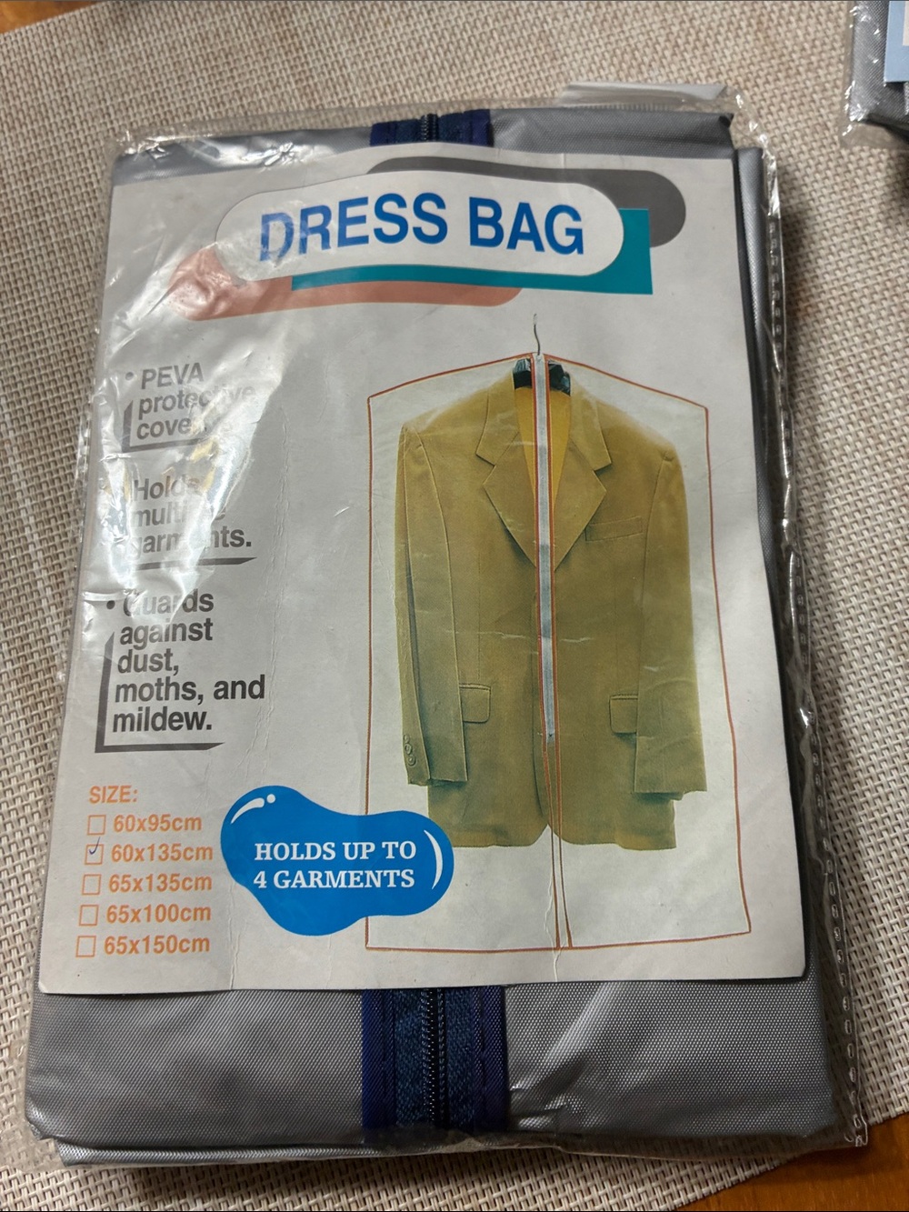 Dress Bag Garment Protector - Gray with Blue Trim